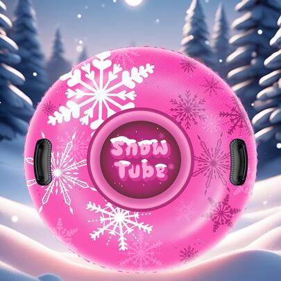 Snow Tubes Sledding, 40" Inflatable Heavy-Duty Snow Tube, Thick PVC Snow Sled With Hard Bottom & Handles, Winter Outdoor Family Fun, Pink