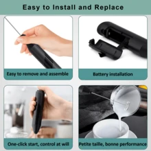 Juego de espumador de leche eléctrico + estante de almacenamiento, operación con un solo toque, produce fácilmente espuma de leche rica y cremosa. Batidor de acero inoxidable 304, apto para café, leche, jugo y matcha. - Negro - Ver 7