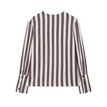 Women's Button Front Long Sleeve Striped Casual Shirt Spring - Brown and White - View 4
