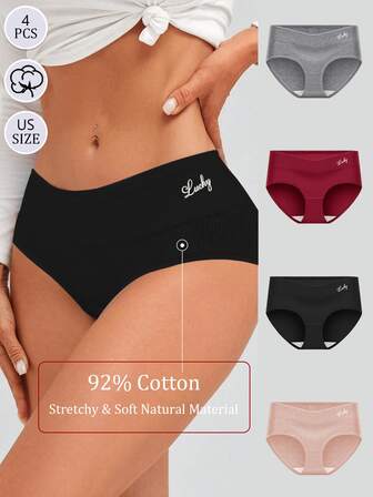 4pcs Women's Breathable Soft Comfort Mid-Rise Triangle Panties