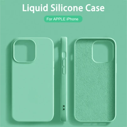 纯色薄荷绿 1 件装奢华液态硅胶防震手机壳，兼容苹果 16/14/13/12/11/15 Pro Max，兼容 12/13 Mini/14/15/16 Plus，时尚天鹅绒内衬保护手机壳，春季款