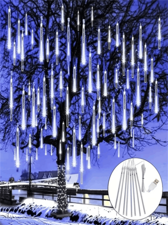 1 قطعة إضاءة نيزك 192 ليد بتقنية USB ضوء نجمي للزينة الخارجية، ديكور شجرة عيد الميلاد، ديكور حديقة المنزل، ديكور المهرجانات، ديكور عيد الاستقلال، ديكور عيد الهالوين وعيد الميلاد