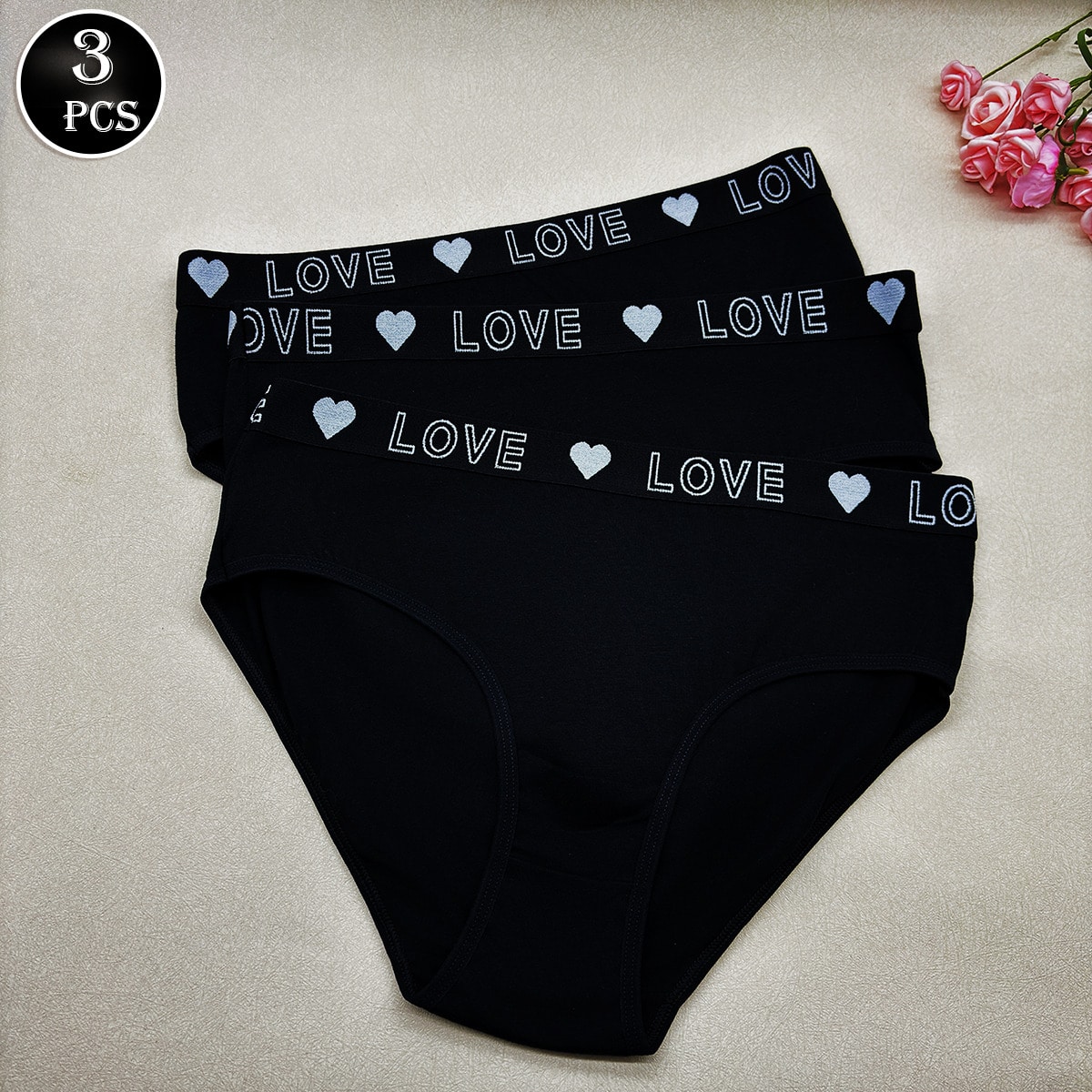 Piezas de bragas de mujer de unicolor con cintura media, estampado elegante de letras, tela elástica de punto, disponible en varios colores