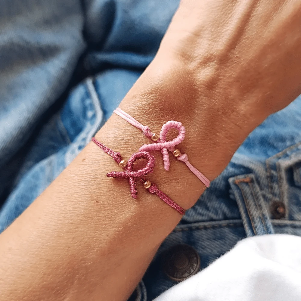 1pc Pink Ribbon Bow Decor Bracelet, Women Breast Cancer Support Bracelet, Small Bead Decoration, Gift For Mother/Girlfriend