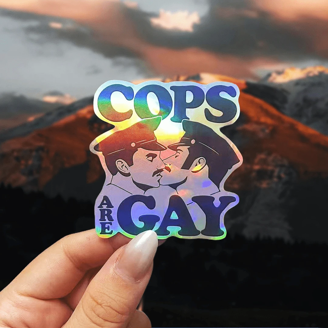 Kissing GAY Humorous Vinyl Decal For Policemen - COPS ARE GAY Sticker For Water Bottle, Laptop, Fridge, Car Bumper