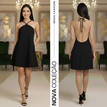 Simple Backless Tie Up Bow Contrast Holiday - Negro - Ver 2