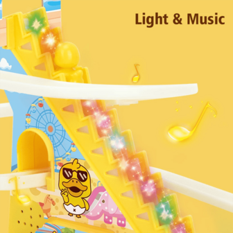Juego de juguete eléctrico con deslizamiento de patitos amarillos pequeños - 3 patitos + escalera con luces y música, conjunto de juego interactivo para niños pequeños/regalo de fiesta/cumpleaños
