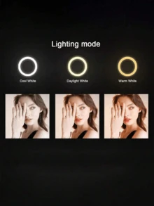 110厘米三脚架/8英寸环形灯，适用于直播、自拍和摄影，配备灵活的三脚架和手机支架，兼容安卓手机，可用于摄影、自拍、视频录制、Zoom会议、采访、直播、Vlog、家庭聚会、圣诞派对、手持自拍、户外活动等。 - 彩色 - 查看 8