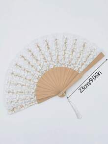 1pc Lace Fan, Foldable Spanish Wooden Lace Fan, Bridal Hand Fan, Souvenir, Photography Prop, Suitable For Various Festivals And Parties - Multicolor - View 2