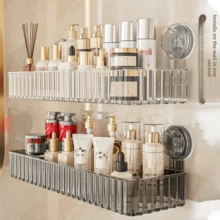 Suction Cup Bathroom Shelf, Wall-Mounted Hole-Free Mirror Storage Rack, Suitable For Bathroom, Vanity, Cosmetics Storage, Easter Decoration, Home Kitchen Bathroom Renovation Supplies Bathroom Accessories - Multicolor - View 1