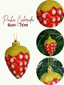 Pingente Árvore Natal Enfeites Decorativos Árvores Arranjos Natalinos Guirlanda Festão Papai Noel - Pinha Colorida 7cm - 6un - Visão 4