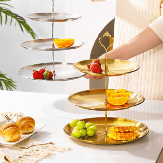1pc French High-End Atmospheric Stainless Steel Multi-Layer Dessert Tray, Fruit Snack Tray, Paper Cup Cake Holder