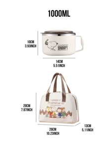Snoopy Instant Noodle Bowl & Insulated Tote Bag Set, 304 Stainless Steel Inner Lining, 1000mL/1300mL High-Capacity For Generous Portions, Double-Layer Hollow Insulation Against Burns, Breathable Drainage Hole & Secure Lid, Off-White Fabric Tote With Multi-Layer Waterproof Material, Spacious Interior Fits Most Food, Perfect For Kitchen, Office Or Travel, Easy To Clean With Wipe, Ideal For Peanuts Fans & Cartoon Lovers, Lovely Gift For White-Collar - Snoopy Instant Noodle Bowl + Insulated Bag - View 4