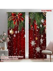2pcs Elegant Red & White Rose Floral Print Curtains - Rod Pocket Polyester Drapes For Kitchen, Living Room, Office, Bedroom, Coffee Shop, Vacation Home - Machine Washable, Landscape Theme Decor,Christmas Curtains