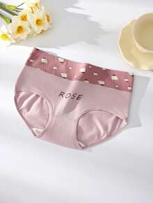4条装女士高腰印花纯棉三角裤，弹性透气内裤 - 彩色 - 查看 7