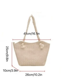 2025 New Country Style Multi-Purpose Women's Shoulder Bag, Casual Large Capacity Tote Bag, Woven Straw Bag, Beach Bag, Relaxed Vibe - Beige - View 2