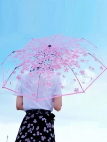 Foldable Umbrella, Convenient To Carry, Cute & Fresh, Artistic; Minimalist Sakura Transparent Umbrella; Cute Sakura Pattern Transparent Umbrella; Foldable Umbrella; Ladies' Manual Umbrella; Travel Umbrella; Travel Essential; Unisex; Sakura; Photography Prop; Umbrella; Foldable & Portable; Suitable For Weddings, Parties, Holidays And Home Decor; Artistic Design,Cute Stuff - Multicolor - View 2