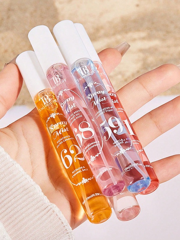 Conjunto de 5 sprays de fragrância digital para praia de 10 ml, com um aroma floral fresco e delicado. O design portátil o torna ideal para uso como fragrância para casa em guarda-roupas, quartos, banheiros, carros, em encontros, durante viagens e para desodorizar e adicionar fragrância no verão.