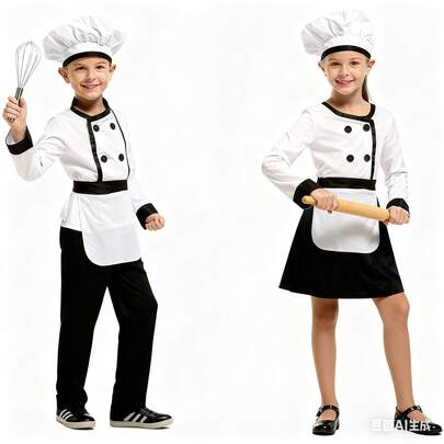 Uniforme de chef, estilo infantil, rol de hornear, disfraz, vestimenta de chef pastelero profesional, disfraces de actuación de cuento de hadas para niños y niñas