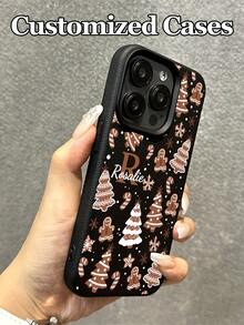 1pc Customizable Text & Letter Design Christmas Gingerbread Man Pattern Black Phone Case, Compatible With IPhone 17 Pro Max/17 Air/16E/16 Pro Max/15/14 Plus/13/12/11, S24/20 Ultra/A52S/A31 A21S/A13/A05S, Compatible With Redmi Note 13 Pro Plus/Note 10/Note 12C/Note 13C, Made Of TPU Material, Fashionable, Anti-Drop, Full Of Holiday Atmosphere, Best Gift For Family And Friends,International Version, Not The Domestic Version - Black - View 5