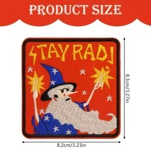 3pcs Stay Rad Magician Embroidered Patches - Humorous & Inspiring Iron-On/Sew-On Appliques With Wizard Hat & Stars Design, Red Background With Blue & Yellow Accents For Jackets, Hats, Bags - Perfect Gift For Magicians, Themed Events, Graduation, Carnival - Durable Fabric Patches For Clothing & Accessories - 彩色 - 查看 2
