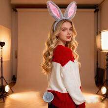 官方朱迪·霍普斯服装套装，配有可活动的耳朵和尾巴 - 兔子头箍、毛绒兔耳发箍，适合万圣节、动漫展和主题派对 - 彩色 - 查看 3