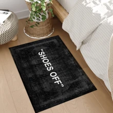 1pc "Please Take Off Shoes" Text & Pattern Printed Rug, Faux Wool Mat - Highly Absorbent, Easy To Clean, Suitable For Home Decor, Farmhouse, Entryway, Indoor, Room, Kitchen, Dining Room, Small Office/Home Office, Sink, Laundry Room, Doormat, Kitchen Mat, Non-Slip Mat - Multicolor - View 3