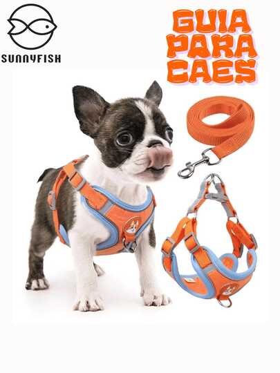 Conjunto Peitoral Tipo Colete com Guia para Cães e Gatos – Confortável, Seguro e Ajustável para Pets Pequenos e Médios