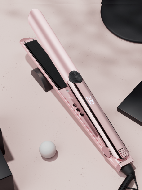 Ferros de alisar cabelo de 1 polegada com placas flutuantes de cerâmica 3D, chapinha e modelador de cachos 2 em 1 com 15 temperaturas para todos os tipos de cabelo, alisador de cabelo com visor LCD, voltagem dupla, desligamento automático, presente para meninas e mulheres