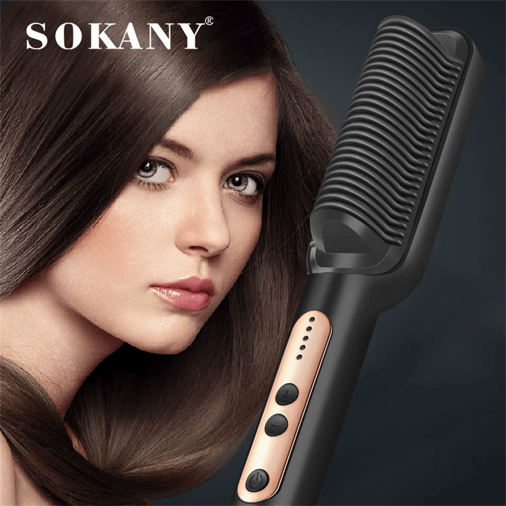 SOKANY 1008 Multi-Functional Hair Straightener, Electric Hair Straightening Brush. Suitable For Wet & Dry Use, Curling & Straightening. Powerful, Rapid Heating, 5 Temperature Settings, Double Heat Protection. Ideal For Home & Travel, Perfect Gift For Women, Professional Styling Tool.
