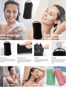 1 Stück Silikon Körperpeeling Bürste, 2 in 1 Silikon Körpershampoo Bürste, doppelseitige Duschbürste, weiche Silikon Luffa für empfindliche Haut, Silikon Haar Kopfhaut Massagegerät für die Dusche, tragbar, leicht zu reinigen, gute Schaumbildung - Verschiedenfarbig - Übersicht 4