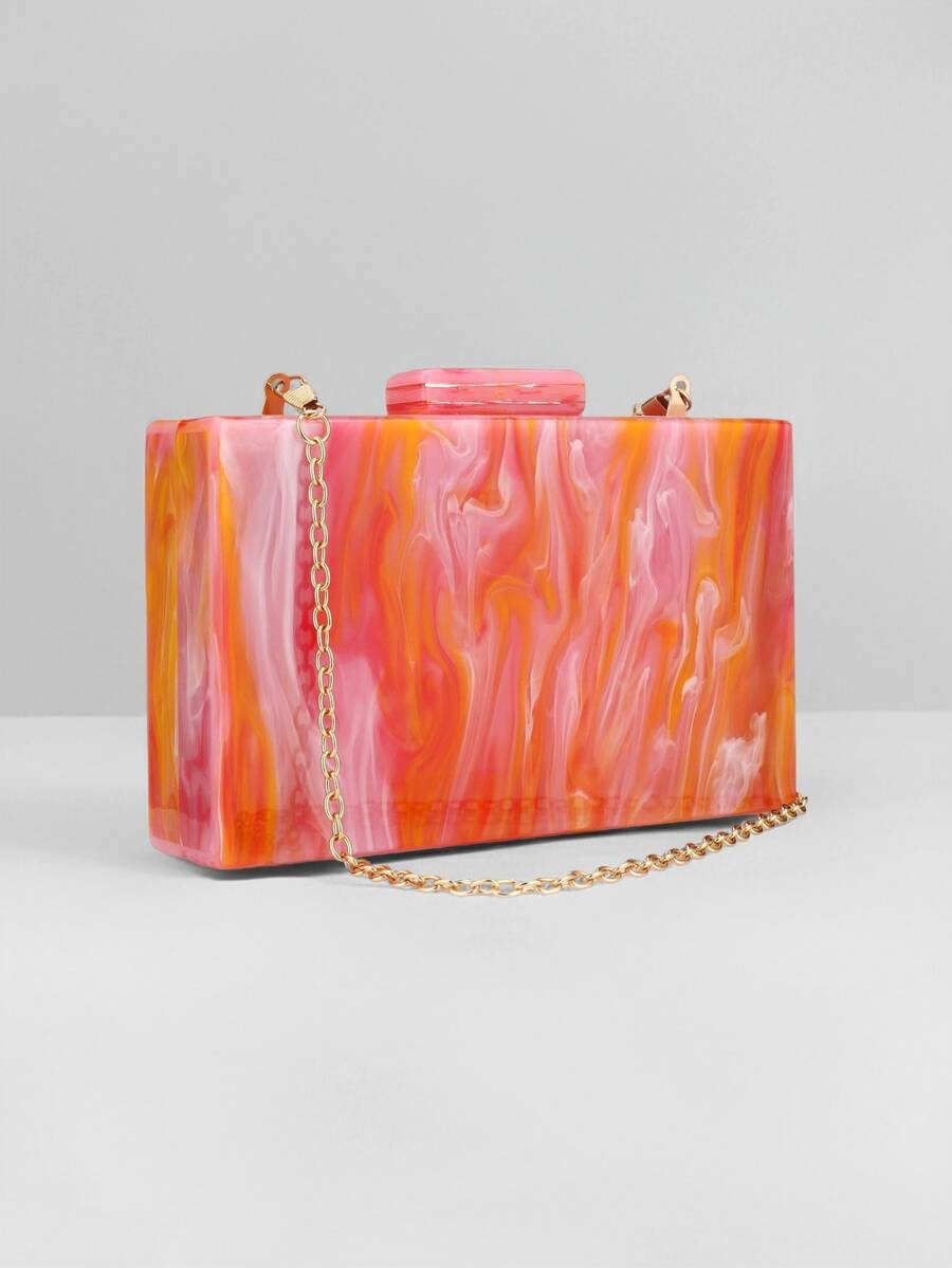 Milky Way Elegant Acrylic Marble Floral Women's Clutch And Handbag With Gradient Pattern, Perfect For Banquet, Evening Parties And Stylish Crossbody Use - Màu Hồng San hô - Xem 1