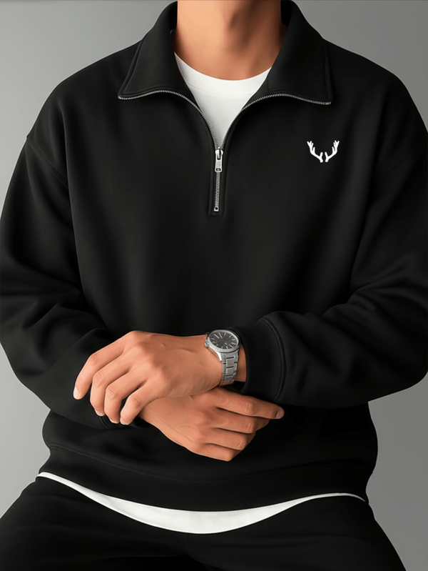 Men's New Solid Color Sweatshirt With Half-Zip Design, American Retro Top