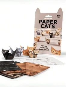 50个/包 DIY 纸质可折叠猫、狗和恐龙折纸套装，可爱动物造型 3D 折纸套装，适合办公室派对礼物、猫狗爱好者礼物、节日礼物、节日装饰品、趣味桌面装饰、趣味装饰品、手工风格、可堆叠猫咪、装饰品
