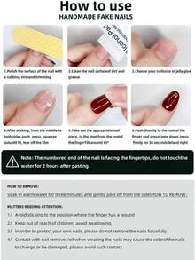 10片蓝绿色猫眼珍珠水钻按压式短方形假指甲，秋冬新款，简约纯色，优雅迷人。适合女性和女孩。附赠收纳盒。手工按压式美甲用品 - 水鴨藍 - 查看 6