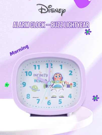 Buzz  Square Alarm Clock, Official  Merch, Silent Non-Ticking, Soft Night Glow, Battery Operated, Ideal For Everyone, Bedroom Decor & Birthday Gift, Travel-Friendly Desk Clock, Fun Space Ranger Design, Easy-Set Big Buttons, Durable Material, Time-Teaching Tool For All Ages