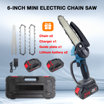  1 套 SUBY 6 英寸无绳迷你链锯，配有 2 个电池和 2 条链条，适用于树木修剪、家居装修和木材切割
