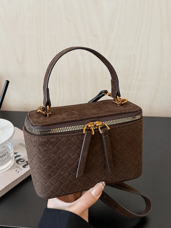 1pc, Joker Fashion, Niche Design, Hand-Held Bill Of Lading Shoulder Crossbody Bag, Solid Suede Fabric, Hardware Quilted Plaid Zipper Decoration, Adjustable Shoulder Strap And Multi-Color Optional Box Bag, Suitable For Ladies' Daily Commuting And Shopping Occasions.