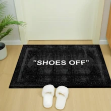 1pc "Please Take Off Shoes" Text & Pattern Printed Rug, Faux Wool Mat - Highly Absorbent, Easy To Clean, Suitable For Home Decor, Farmhouse, Entryway, Indoor, Room, Kitchen, Dining Room, Small Office/Home Office, Sink, Laundry Room, Doormat, Kitchen Mat, Non-Slip Mat - Multicolor - View 4