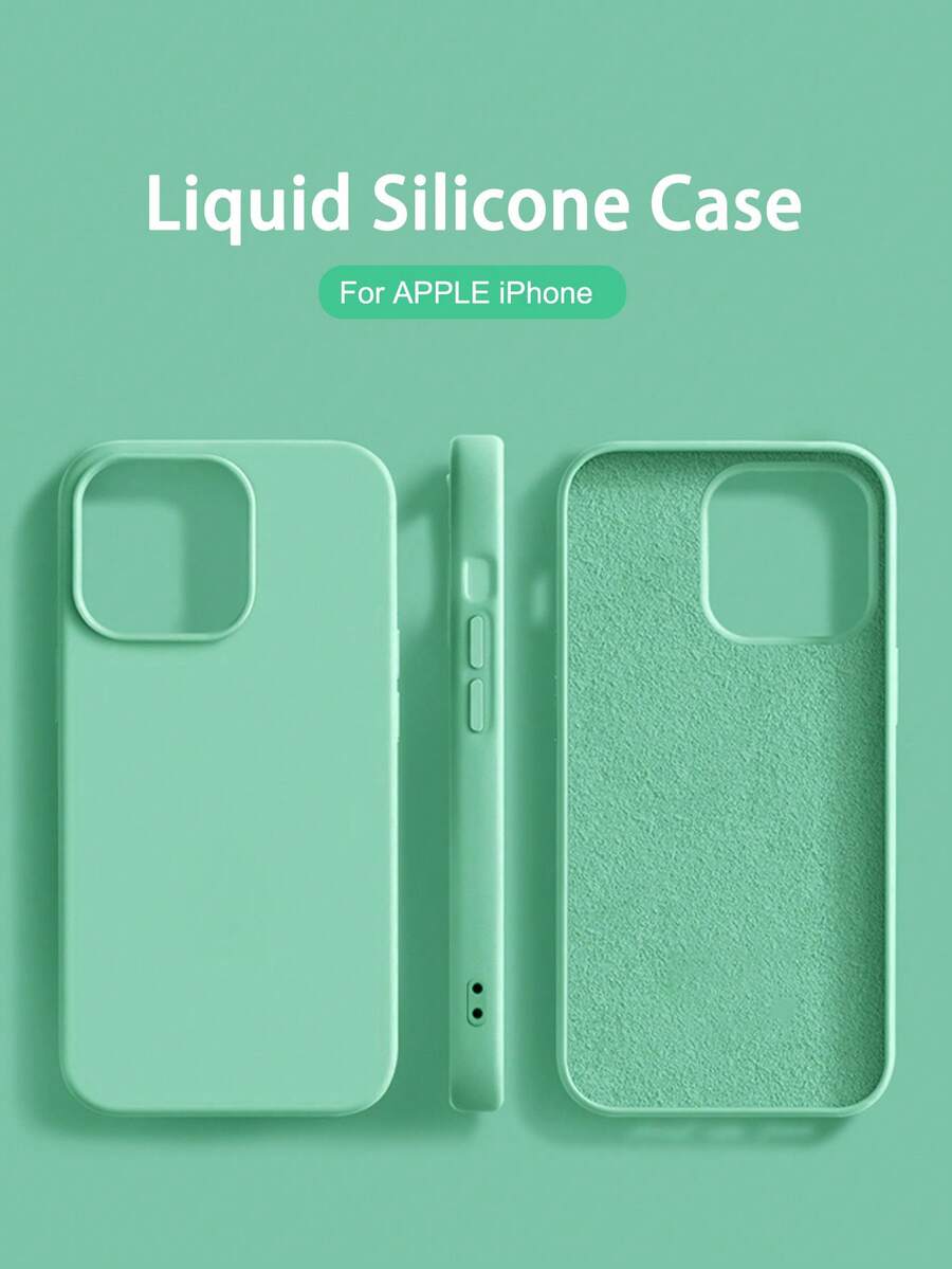 1PC Luxury Liquid Silicone Shockproof Case Compatible With Apple Compatible With IPhone 16 14 13 12 11 15 Pro Max Cover Compatible With IPhone 12 13 Mini 14 15 16 Plus Fashion With Velvet Protection Phone Cases - Green - View 1