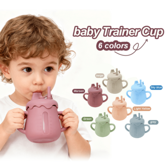 1 Piece Baby Feeding Cup, 180ml Double Handle Baby Bottle, 6 Colors To Choose From, Baby Drinking Water And Milk Training Straw Bottle, Children's Portable Multi-Purpose Drinking Cup, Cultivating Baby's Ability To Drink Water Independently, Anti Drop, Dishwasher Washable, Suitable For Daily Use By Children Aged 6 Months And Above