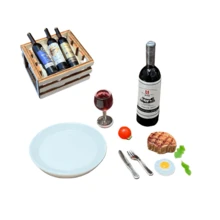 Miniature Dollhouse Set With Red Wine And Steak, Miniature Landscape Props, 1:12 Scale Mini Wine Bottle Model, And Multiple Dollhouse Accessories! The Perfect Choice For A Festive Atmosphere! (Note: Wine Style And Pattern Are Random.) - Multicolor - View 1
