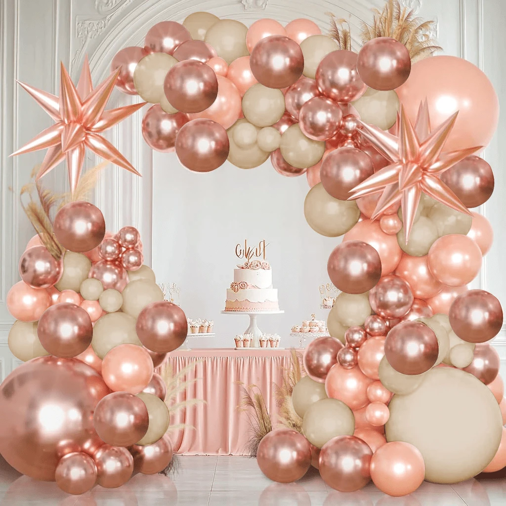 144-Piece Balloon Kit With Flowers For Party Decoration And Banquets - 玫瑰金 - 查看 1