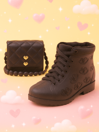 Kit Bota e Bolsa Infantil Menina Feminino Rosa Botinha Infantil e Bolsinha