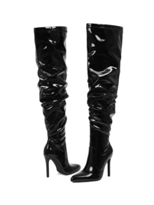 Women's Knee High Boots Patent Leather Pointed Toe Stiletto Heel Boots With Side Zipper Sexy Fashion Boots Prom Party Boots For Halloween Christmas - Da bóng màu đen - Xem 7