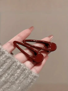 2pcs Vintage Red Lacquer Hair Clips, Minimalist BB Clips, Side Bangs Clips, Versatile Bangs Clips, Chinese Ins-Style Hair Accessories, Same Style As Internet Celebrity - Multicolor - View 4