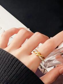 1 Stainless Steel Light Luxury Cold Style Ring For Women, Fashionable And Personalized Geometric Design Open Ring - Yellow Gold - View 11