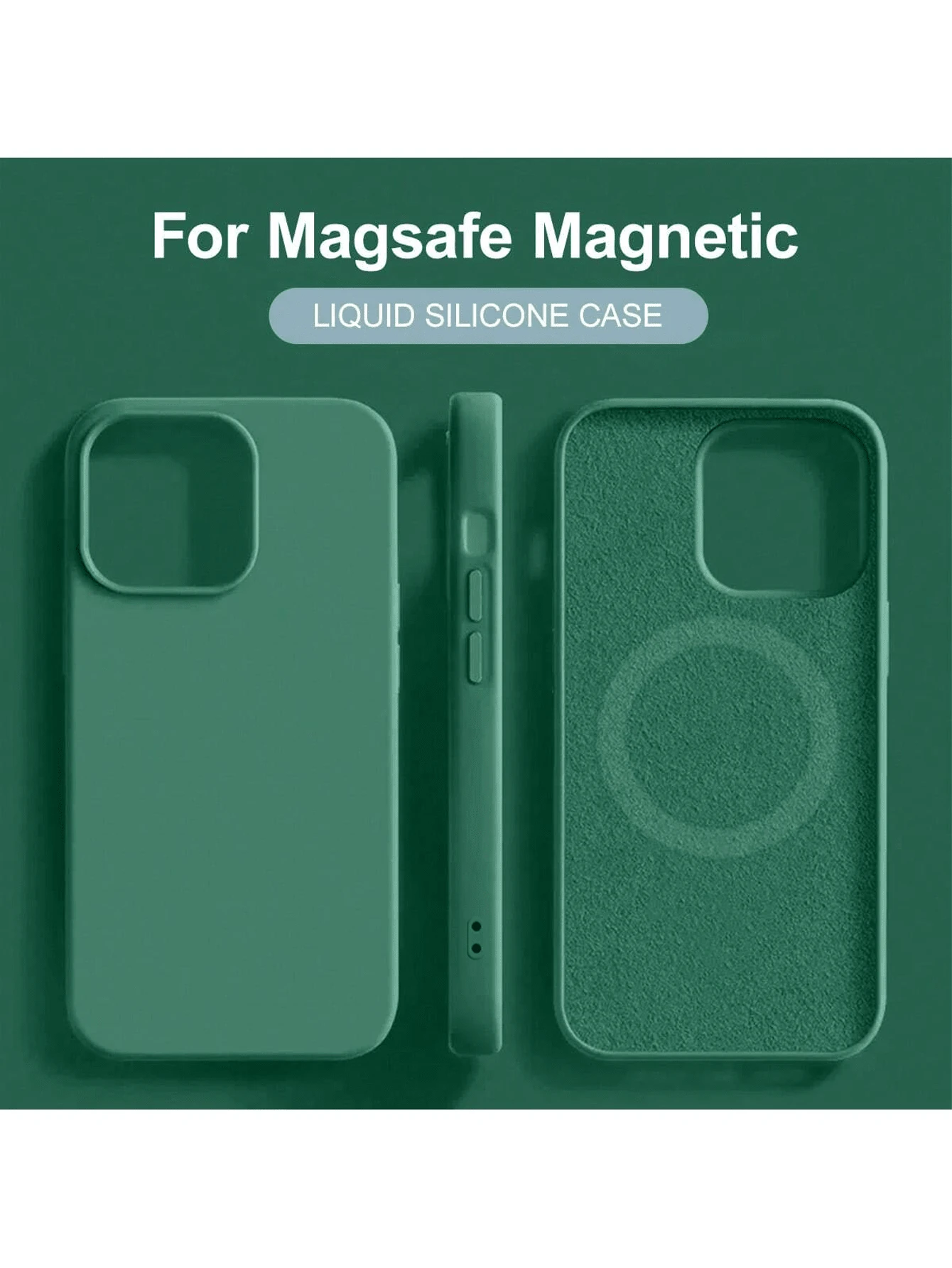 Liquid Silicone For Magnetic Wireless Charger Case Compatible With IPhone 16 14 13 12 11 15 Pro Max With Velvet Compatible With IPhone 16 15 14 Plus Phone Cover Accessories - Dark Night Green - View 1