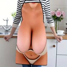 一件式新奇沙滩比基尼围裙 - 涤纶材质，轻便，适用于厨房、烧烤、美发和烘焙，艺术设计，适合搭配红色外套和比基尼。 - 彩色 - 查看 2