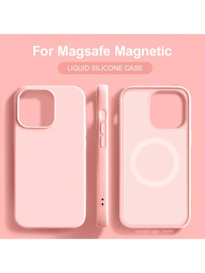 Solid Pink Liquid Silicone Magnetic Wireless Charger Case Compatible With IPhone 17 16 14 13 12 11 15 Pro Max With Velvet Compatible With IPhone 16 15 14 Plus Phone Cover Accessories Women's Day Gift